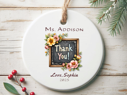 Personalized Teacher Thank You Ornament – Custom Christmas Gift from Student with Teacher & Child Name and Year