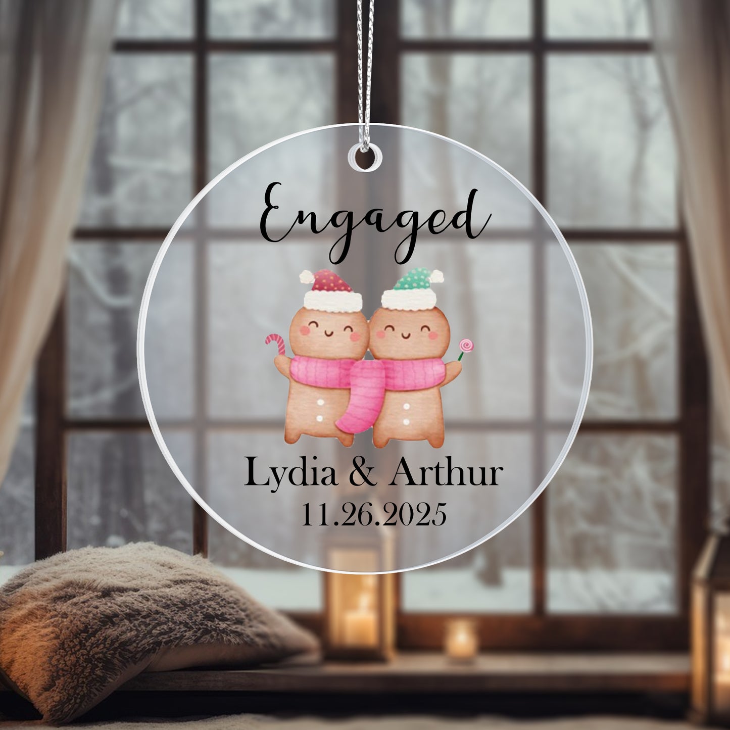 Engaged Gingerbread Couple Personalized Acrylic Ornament 2025 – Custom Engagement Ornament, Cute Couple Christmas Gift Keepsake