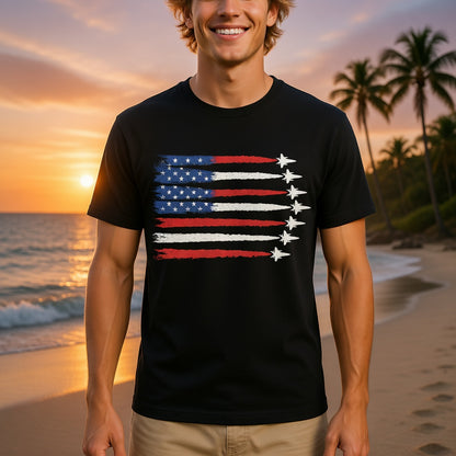 American Flag Fighter Jet T-Shirt – Patriotic USA Air Force Military Jet Tee