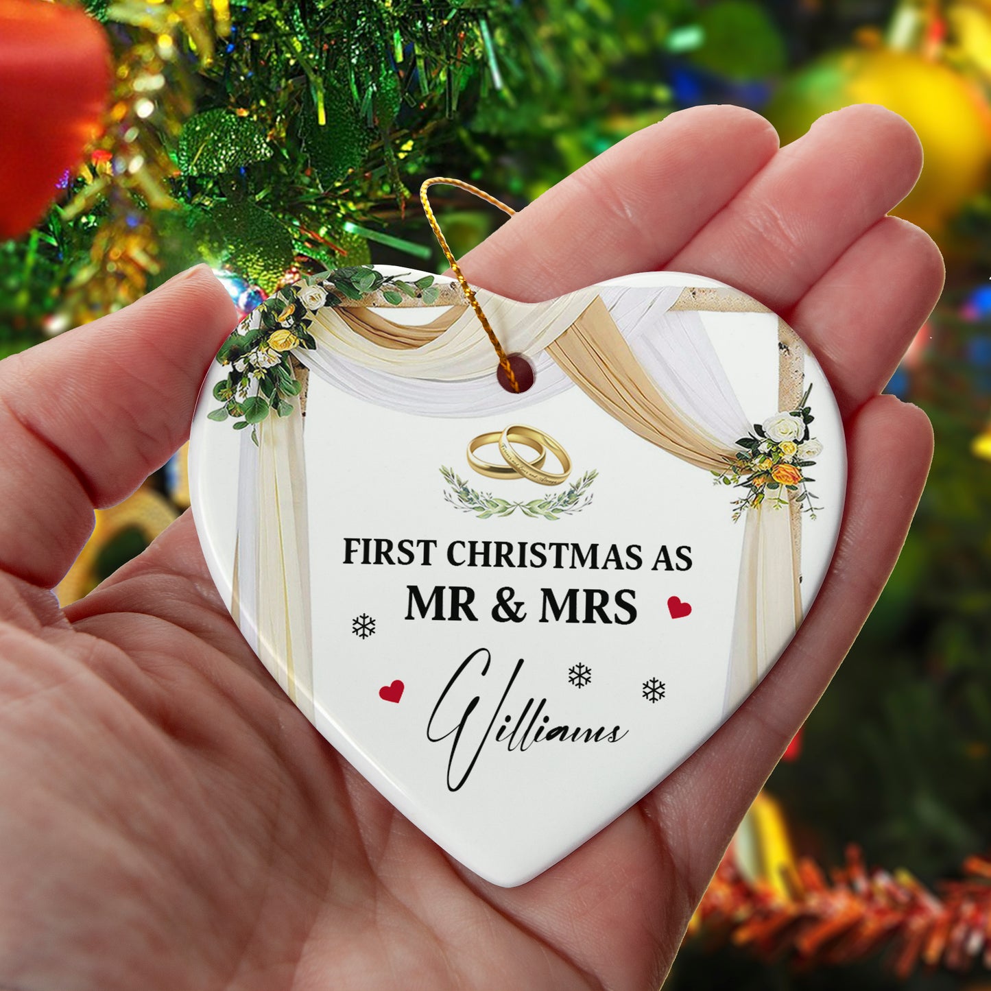 First Christmas As Mr & Mrs Ornament – Personalized Ceramic Heart Ornament for Couples, Custom Newlywed Christmas Keepsake, Wedding Gift 2025