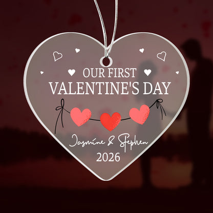 Personalized Acrylic Heart Ornament – Our First Valentine’s Day Gift, Custom Names & Year Couple Love Keepsake
