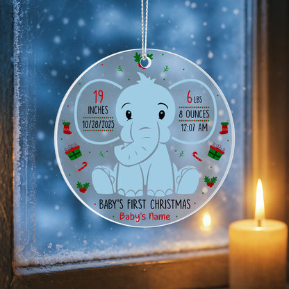 Baby’s First Christmas Ornament 2025 – Personalized Acrylic Elephant Ornament with Birth Stats, Custom Baby Girl & Boy Keepsake Gift