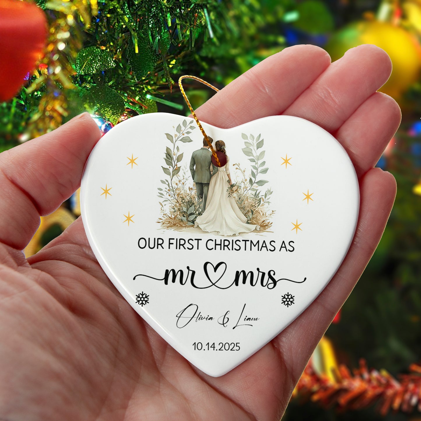 Our First Christmas As Mr & Mrs Ornament – Personalized Ceramic Heart Ornament for Couples, Newlywed Wedding Gift, Bride & Groom Christmas Keepsake 2025