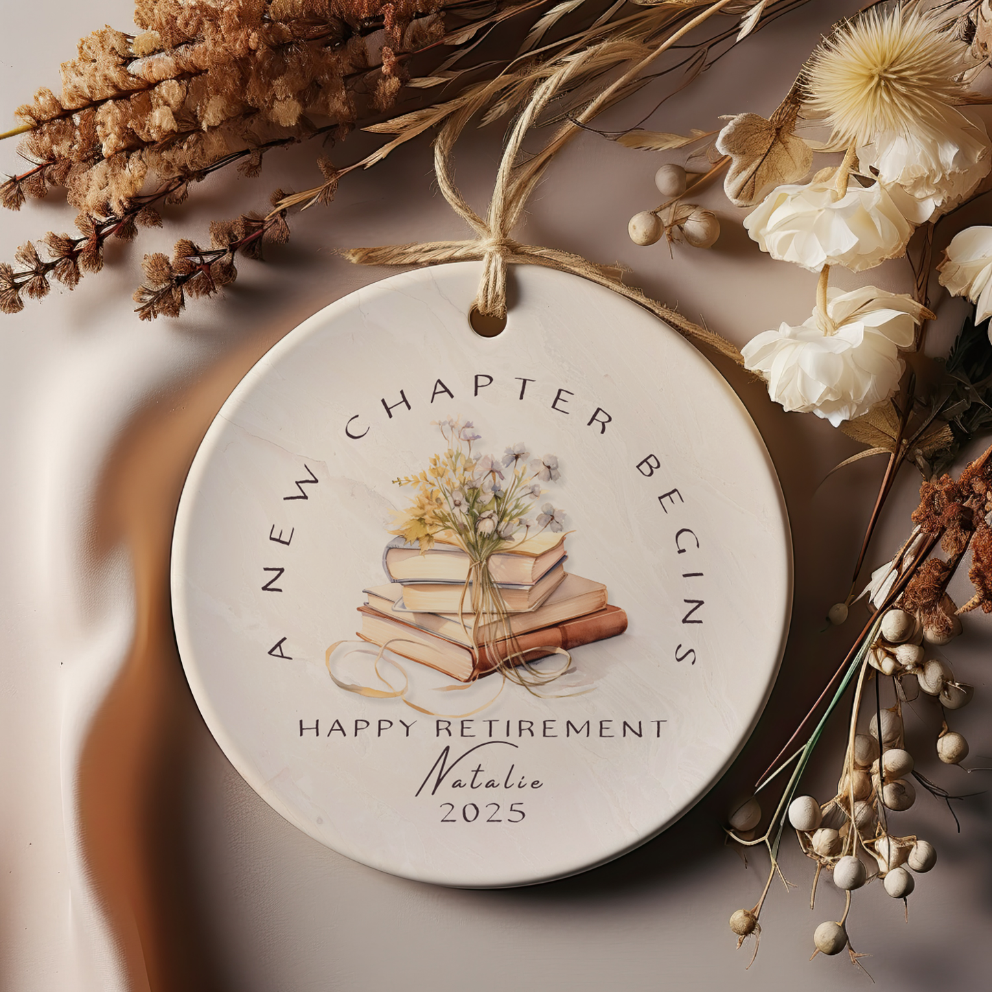 Personalized Retirement Ornament – Custom “A New Chapter Begins” Keepsake with Name & Year – Gift for Retired Coworker or Teacher
