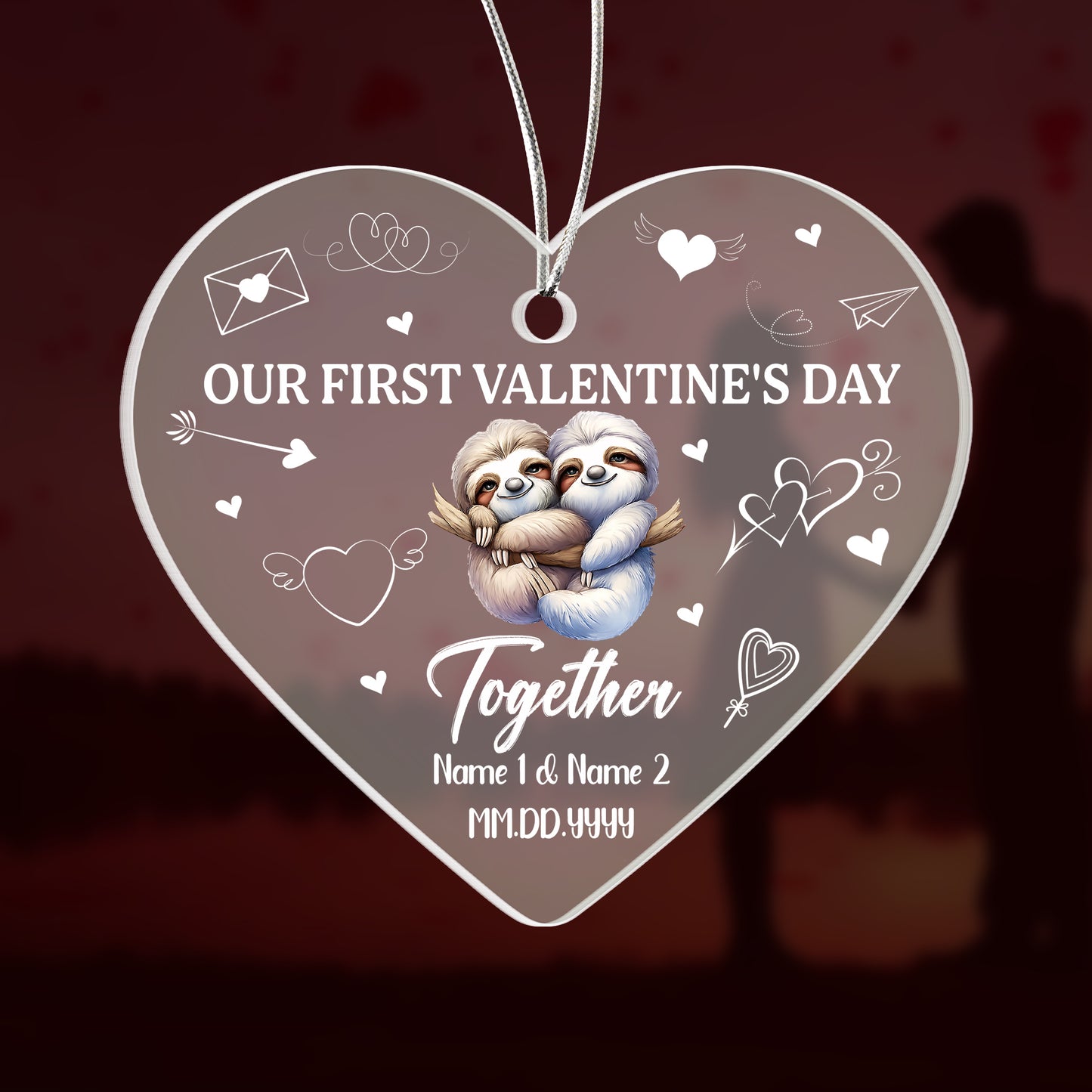 Personalized Acrylic Heart Ornament – Our First Valentine’s Day Gift for Couples, Custom Name & Date Love Keepsake