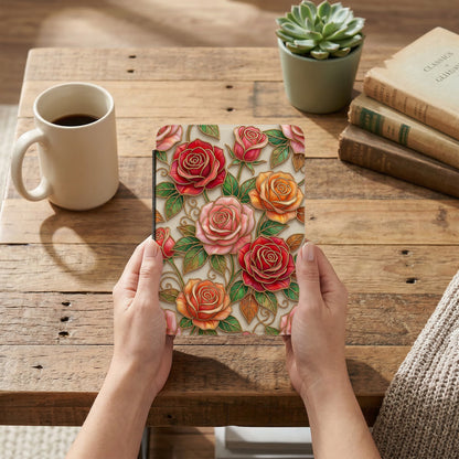 Patterned Colorful Embossed Rose Floral Design Kindle Case