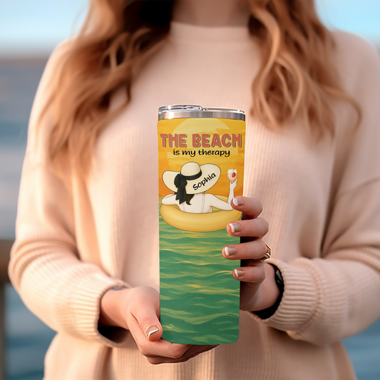 Personalized Beach Therapy 20oz Skinny Tumbler – Custom Name !