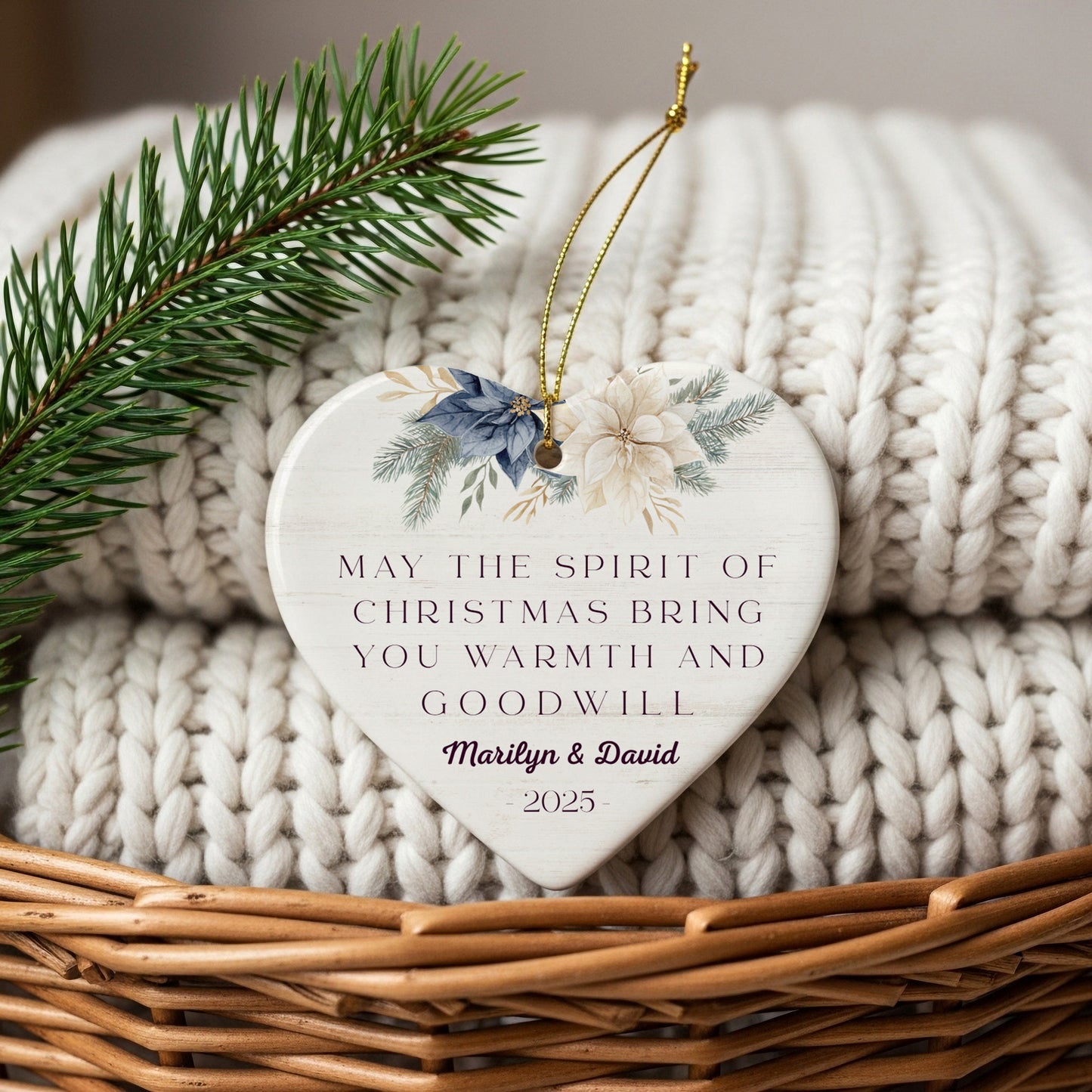 Personalized Heart-Shaped Christmas Ornament - May the Spirit of Christmas Bring You Warmth and Goodwill - Perfect Holiday Keepsake for Couples - 2025 Edition