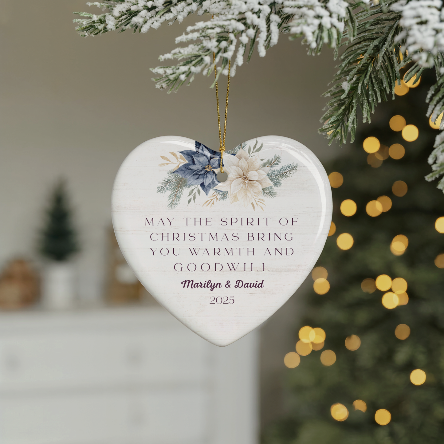 Personalized Heart-Shaped Christmas Ornament - May the Spirit of Christmas Bring You Warmth and Goodwill - Perfect Holiday Keepsake for Couples - 2025 Edition