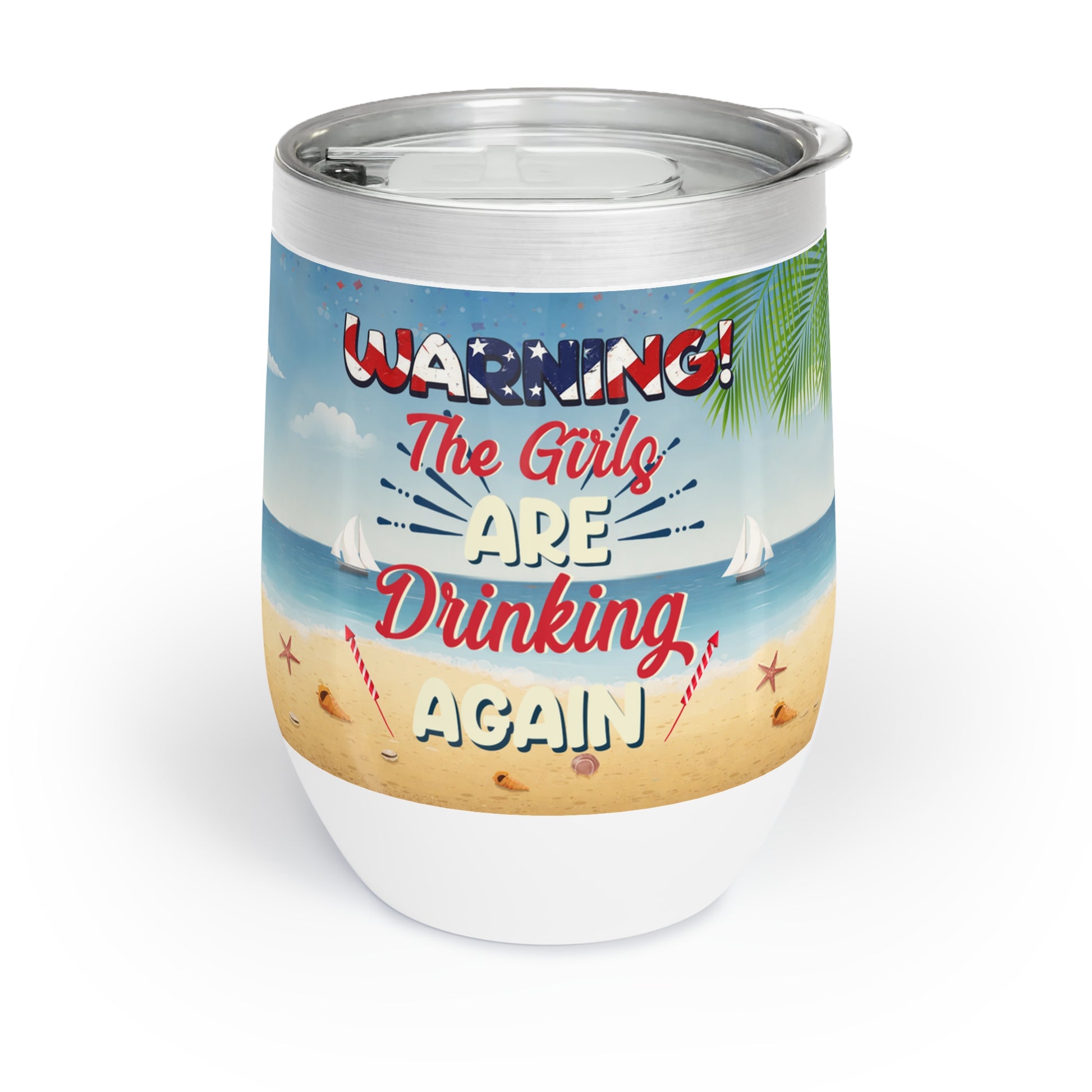 stainless steel tumbler with ocean view artwork