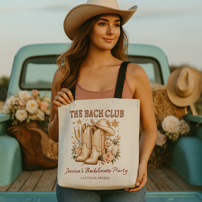 Custom Bachelorette Tote – The Bach Club Bag with Name & Location