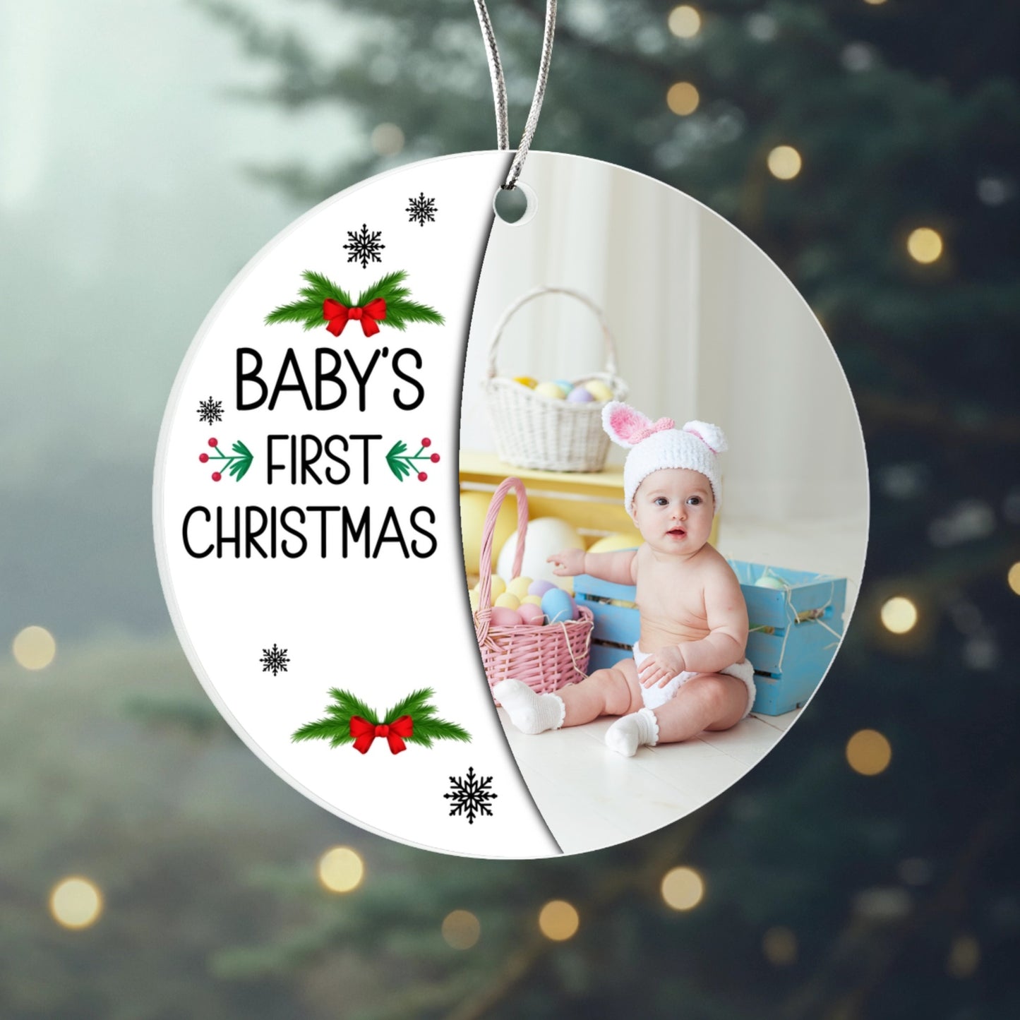 Personalized Baby’s First Christmas Ornament 2025 – Custom Acrylic Photo Ornament with Name – Newborn Keepsake Gift for Parents or Grandparents