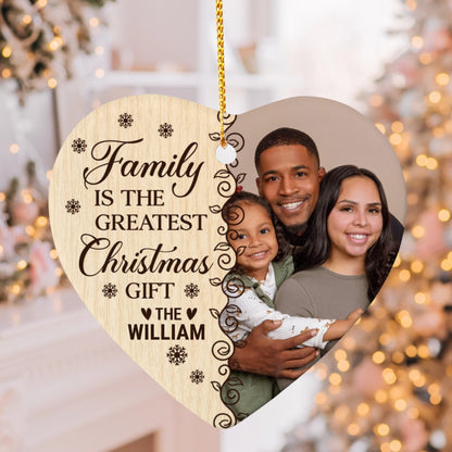 Personalized Ceramic Heart Ornament - "Family Is The Greatest Christmas Gift" - Custom Photo Ornament