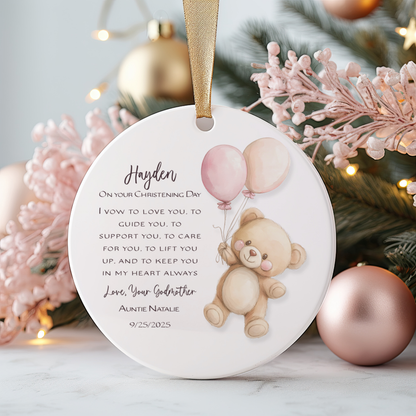 Personalized Christening Ornament – Baby Baptism Gift from Godmother or Loved One – Custom Keepsake with Name & Date – Christening Day Ornament