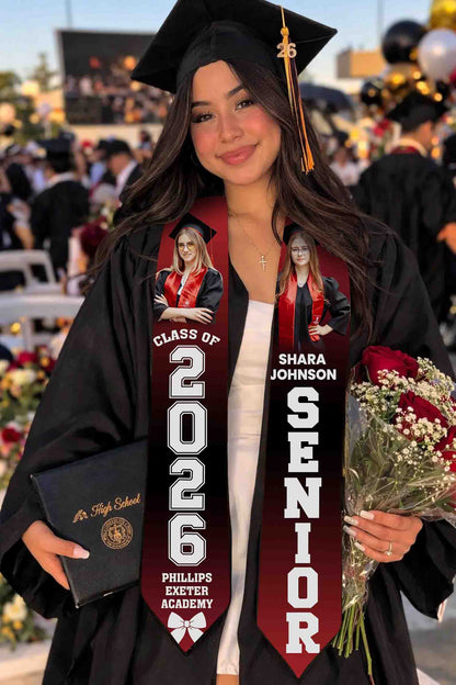 Personalized Graduation Stole Class of 2026 – Custom Photo, Name & School Graduation Sash, Senior 2026 Gift