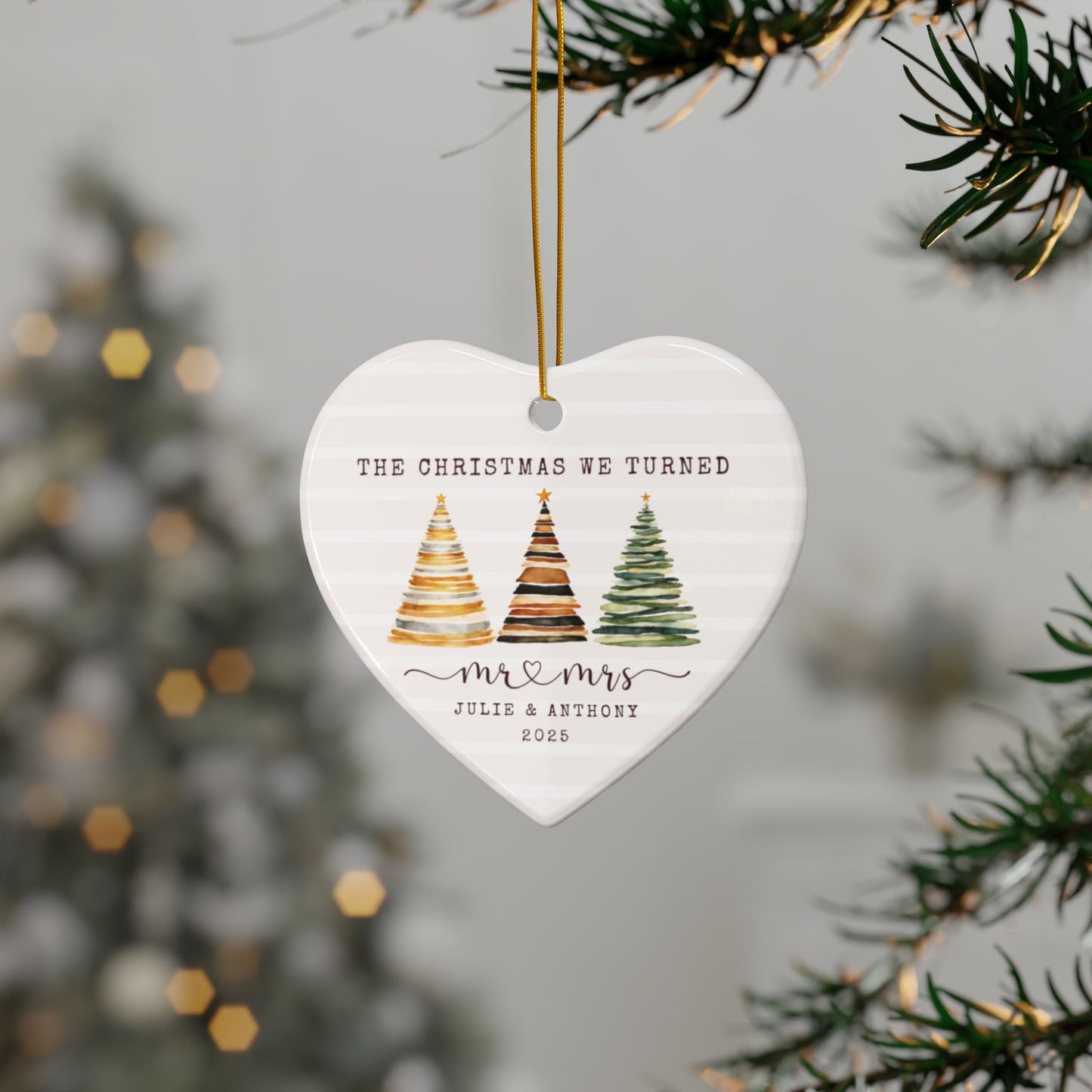 Personalized First Christmas Married Ornament – Custom Heart Ornament with Names & Year – Mr & Mrs Newlywed Christmas Keepsake
