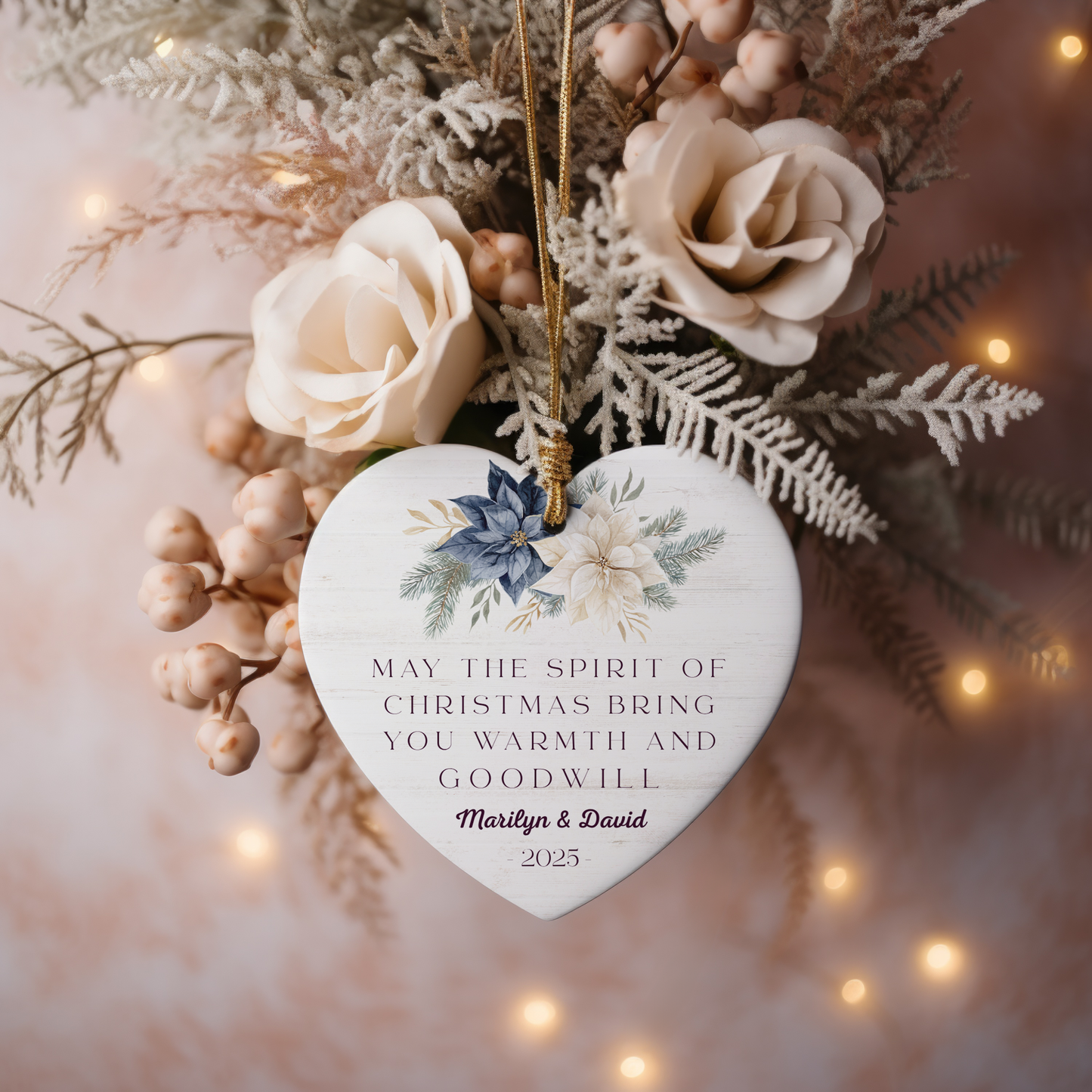 Personalized Heart-Shaped Christmas Ornament - May the Spirit of Christmas Bring You Warmth and Goodwill - Perfect Holiday Keepsake for Couples - 2025 Edition