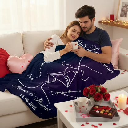Personalized Valentine Star Blanket – Our Love Was Written in the Stars Coral Fleece Blanket, Custom Names & Date