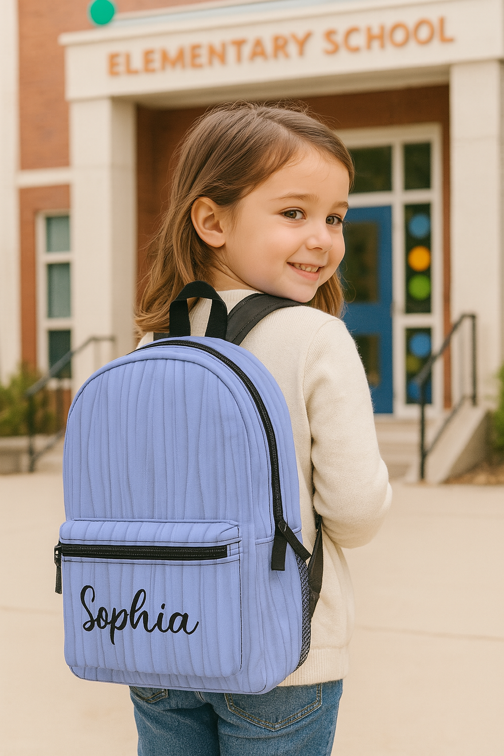 Custom Name Backpack – Personalized Light Blue Kids School Bag