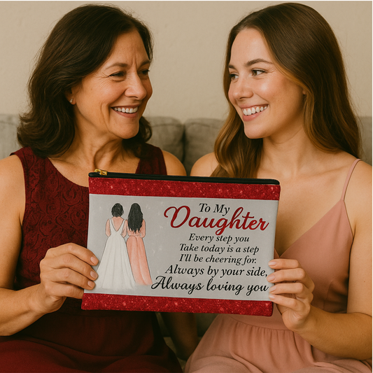 To My Daughter Makeup Bag from Mom – Wedding Gift, Sentimental Cosmetic Pouch, Bridal Keepsake, Always Loving You Quote Gift