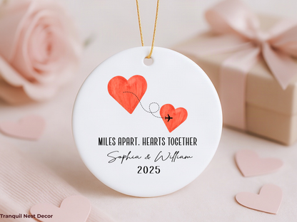 Personalized Valentine’s Day Ornament – Miles Apart but Close at Heart Keepsake