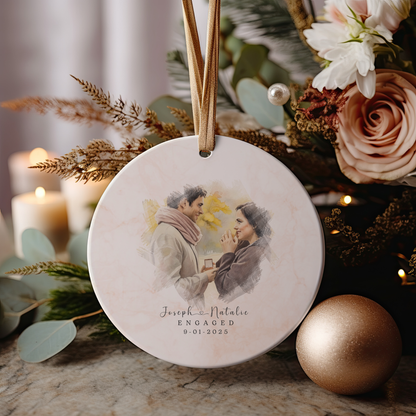 Personalized Engagement Ornament – Custom Photo & Proposal Date Keepsake – Our First Christmas Engaged Gift
