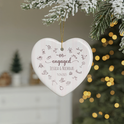 Personalized Engagement Ornament – Custom Heart-Shaped Ornament with Names & Engagement Date