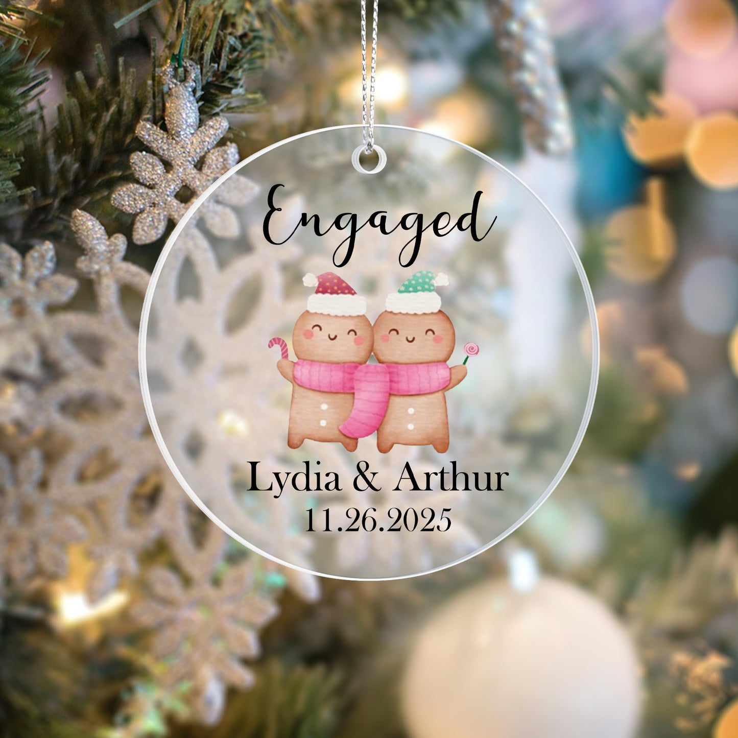 Engaged Gingerbread Couple Personalized Acrylic Ornament 2025 – Custom Engagement Ornament, Cute Couple Christmas Gift Keepsake