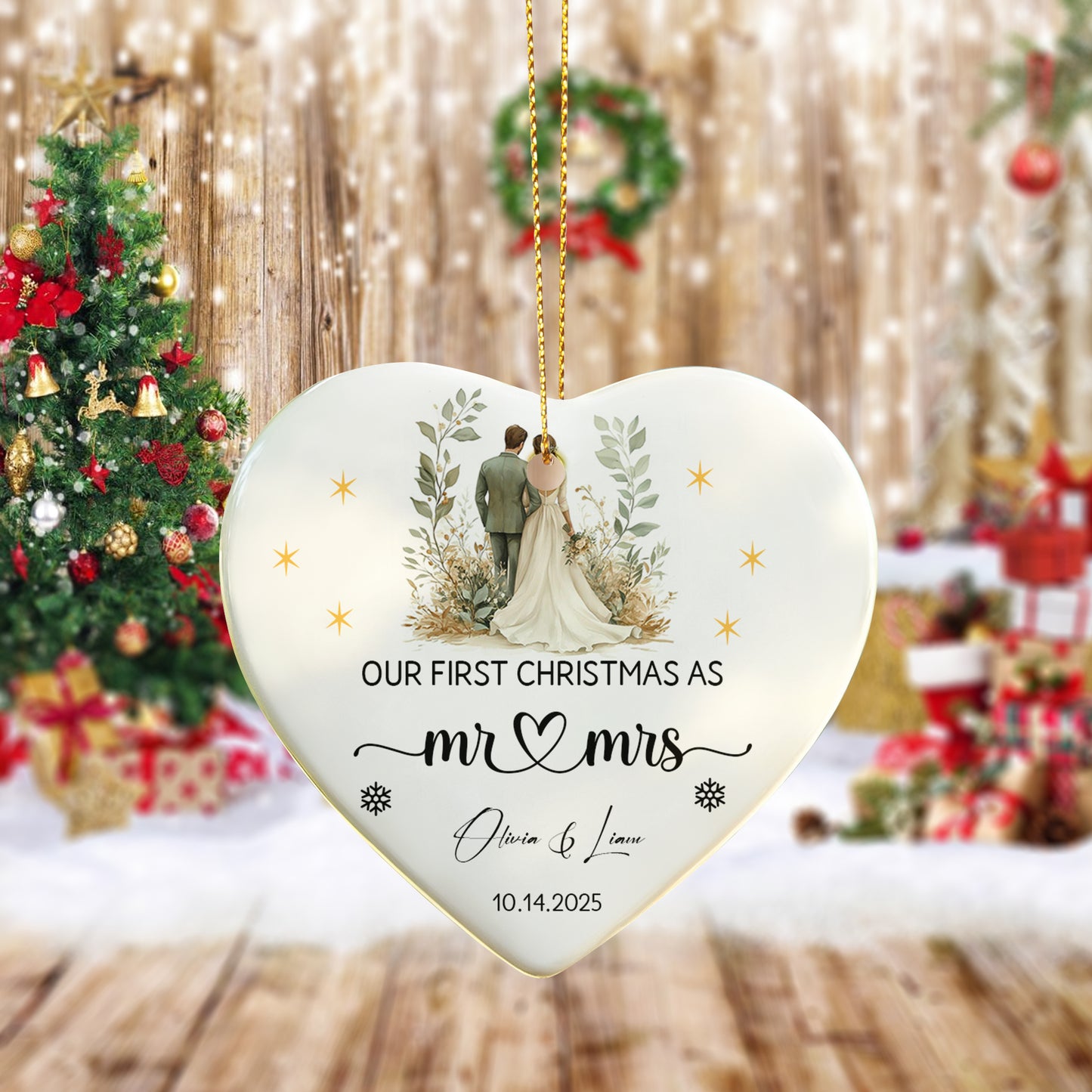 Our First Christmas As Mr & Mrs Ornament – Personalized Ceramic Heart Ornament for Couples, Newlywed Wedding Gift, Bride & Groom Christmas Keepsake 2025