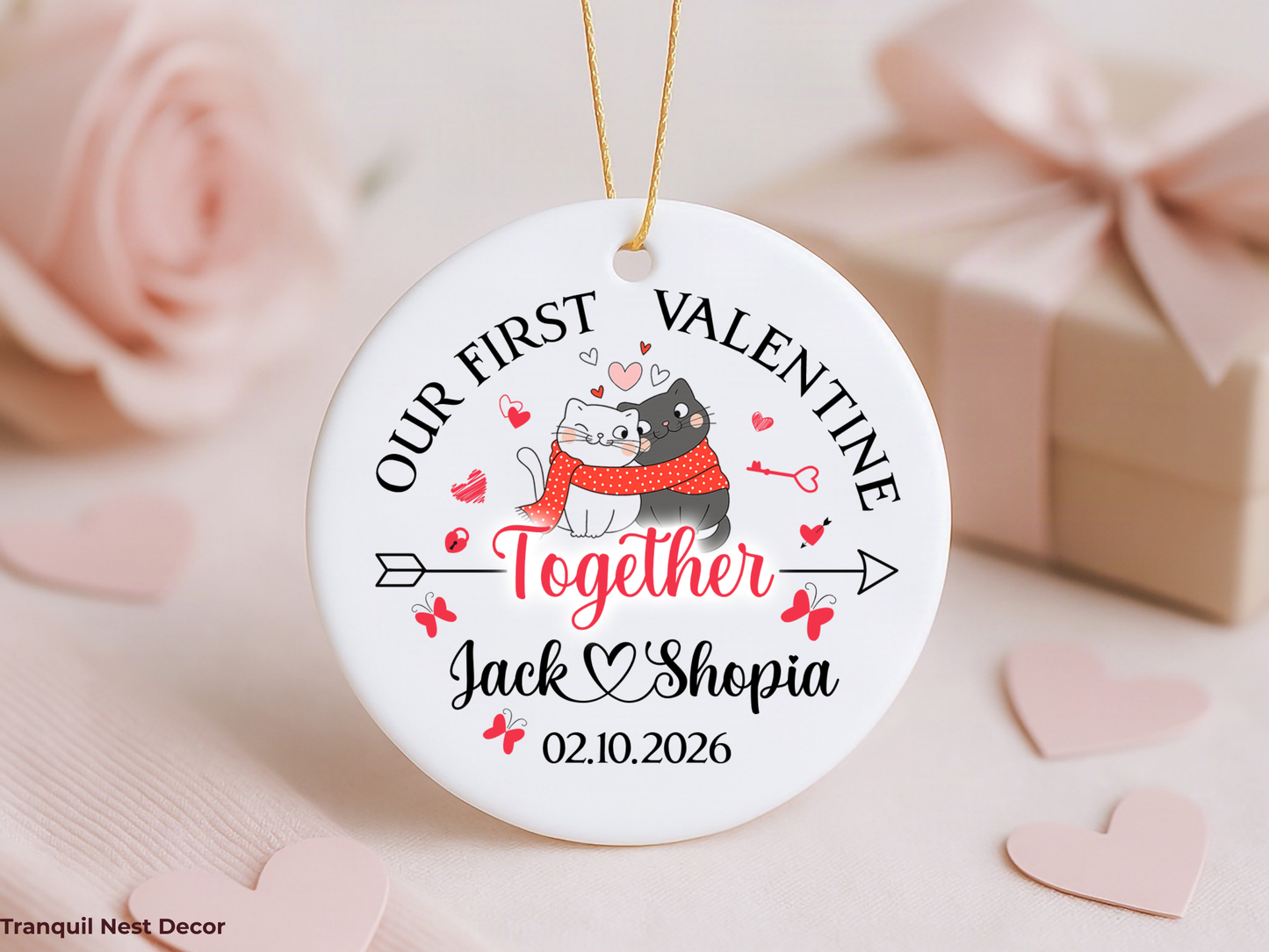 Personalized Valentine’s Day Ornament – Custom Couple Name Romantic Keepsake