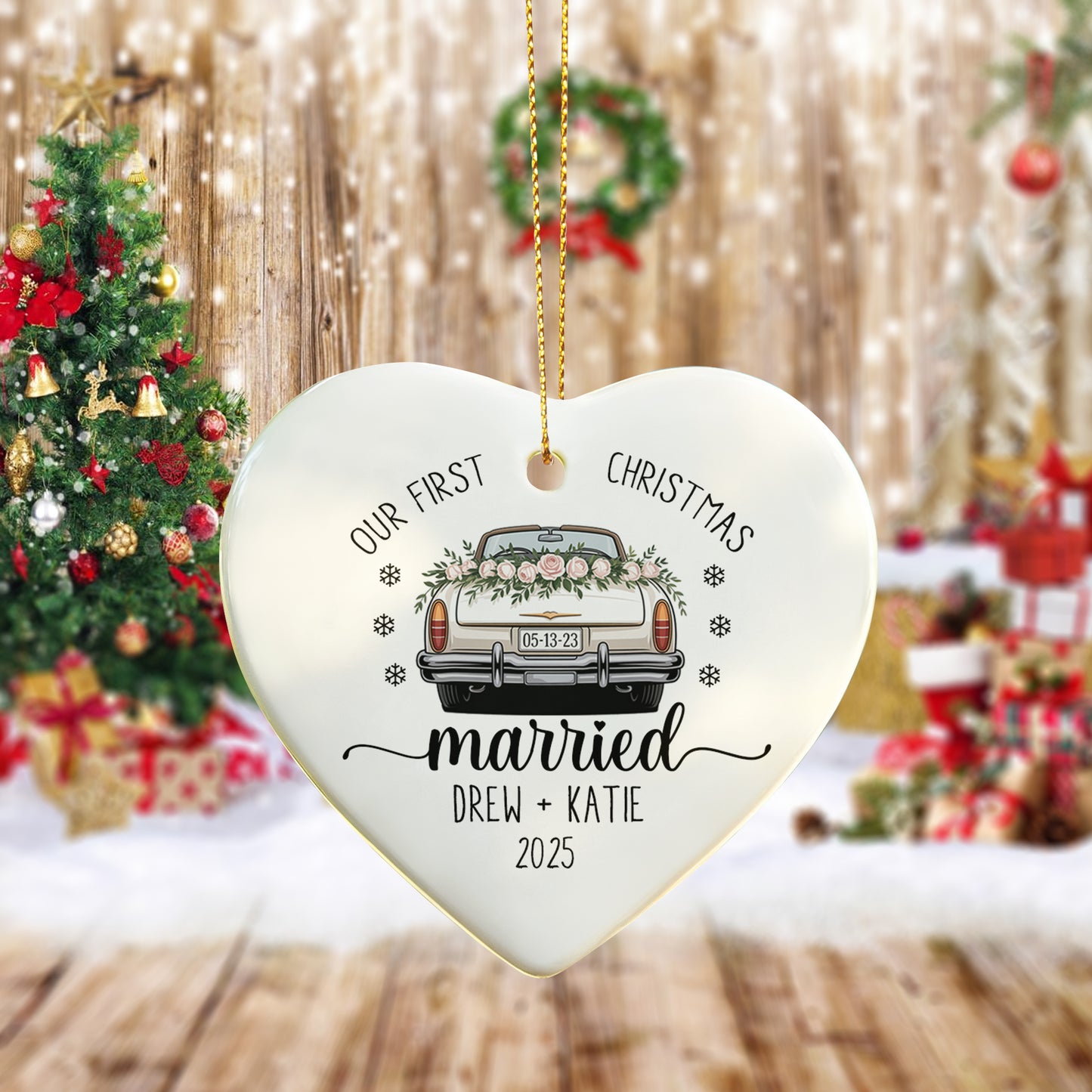 Personalized Married Ornament – Our First Christmas Married Ornament with Couple’s Names & Wedding Date – Newlywed Gift Keepsake 2025