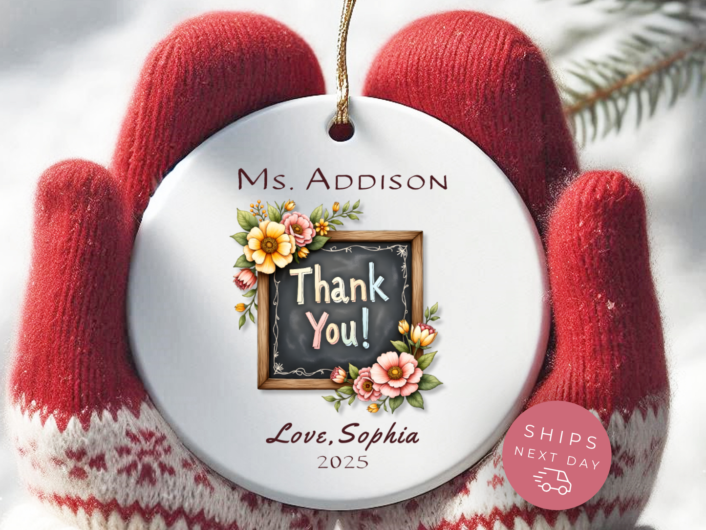 Personalized Teacher Thank You Ornament – Custom Christmas Gift from Student with Teacher & Child Name and Year