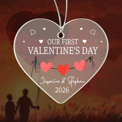 Personalized Acrylic Heart Ornament – Our First Valentine’s Day Gift, Custom Names & Year Couple Love Keepsake