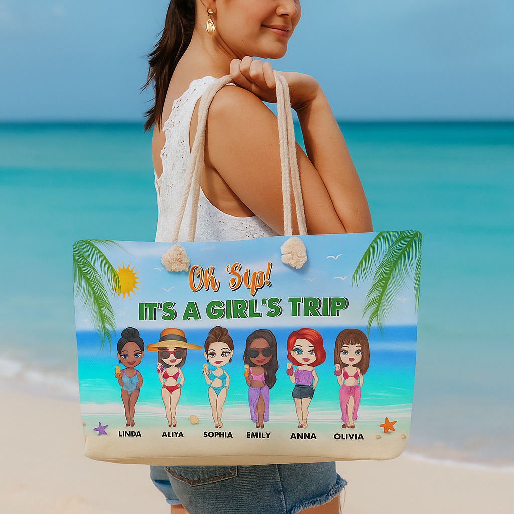 Custom Girl's Trip Beach Tote Bag – Personalized Name Gift for Friends & Summer