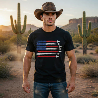 American Flag Fighter Jet T-Shirt – Patriotic USA Air Force Military Jet Tee