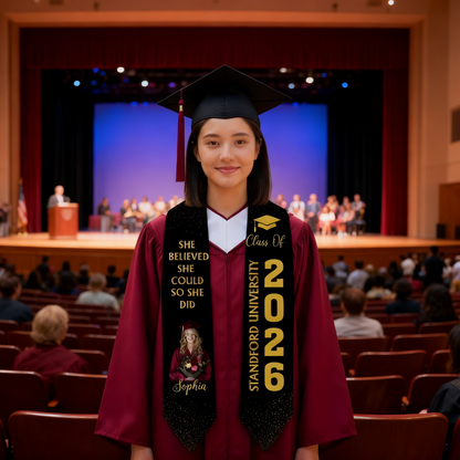 Personalized Graduation Stole – Custom Name, School, Year & Photo | Class of 2026 Graduation Sash | High School & College Grad Gift | Keepsake Graduation Stole