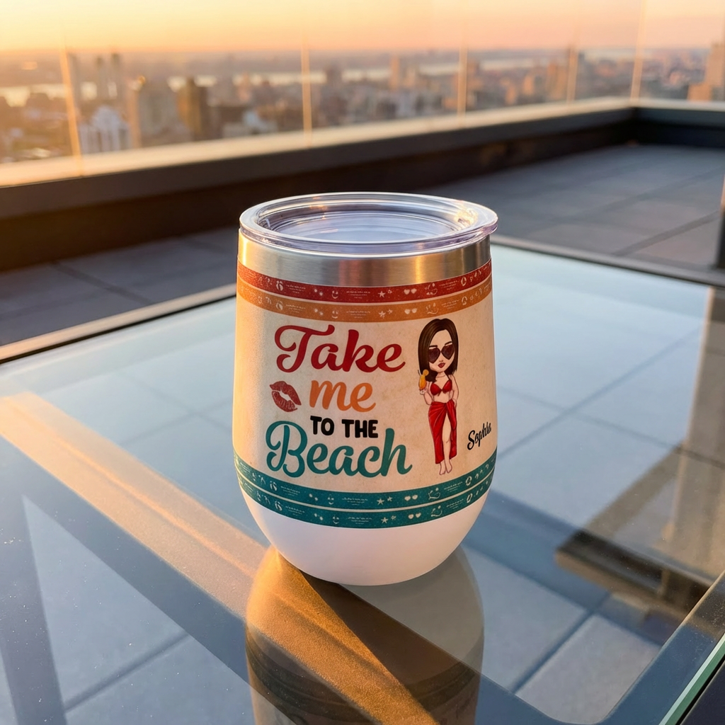 Take Me To The Beach Personalized Wine Tumbler | Custom Name, Beach Theme