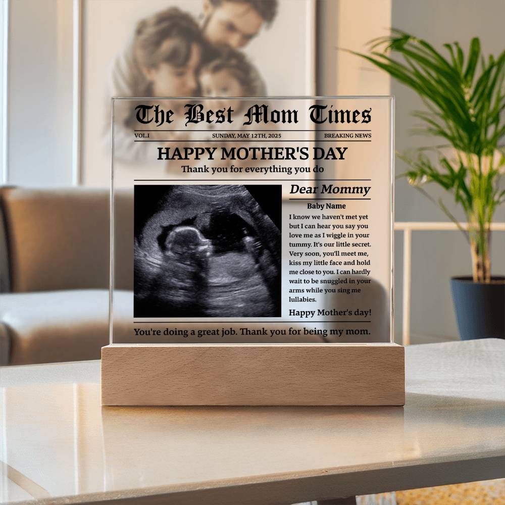Personalized Baby-to-Mom Newspaper Acrylic Plaque Gift