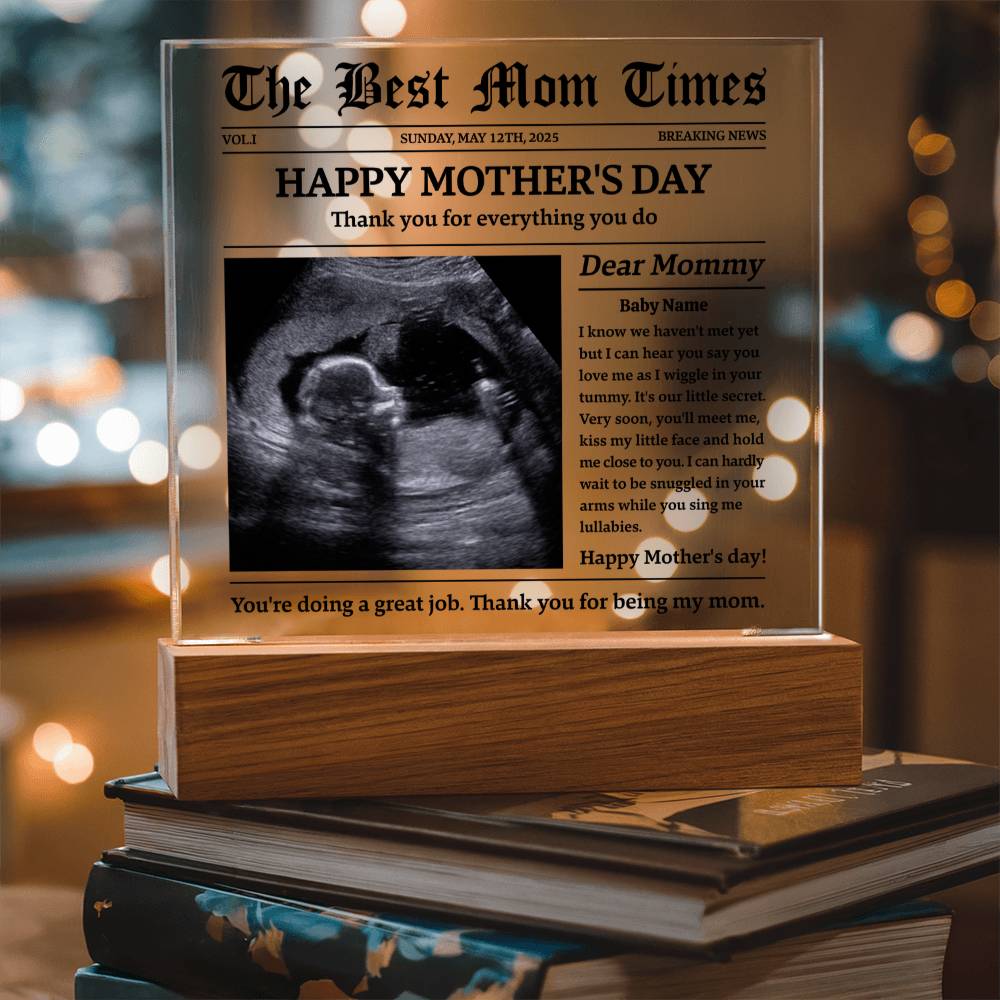 Personalized Baby-to-Mom Newspaper Acrylic Plaque Gift