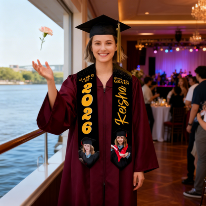 Personalized Graduation Stole Class of 2026 – Custom Name Photo Graduation Sash, Senior Graduation Gift for Her or Him