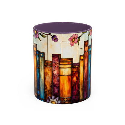 Floral Stained Glass Bookshelf Accent Coffee Mug (11/15oz)