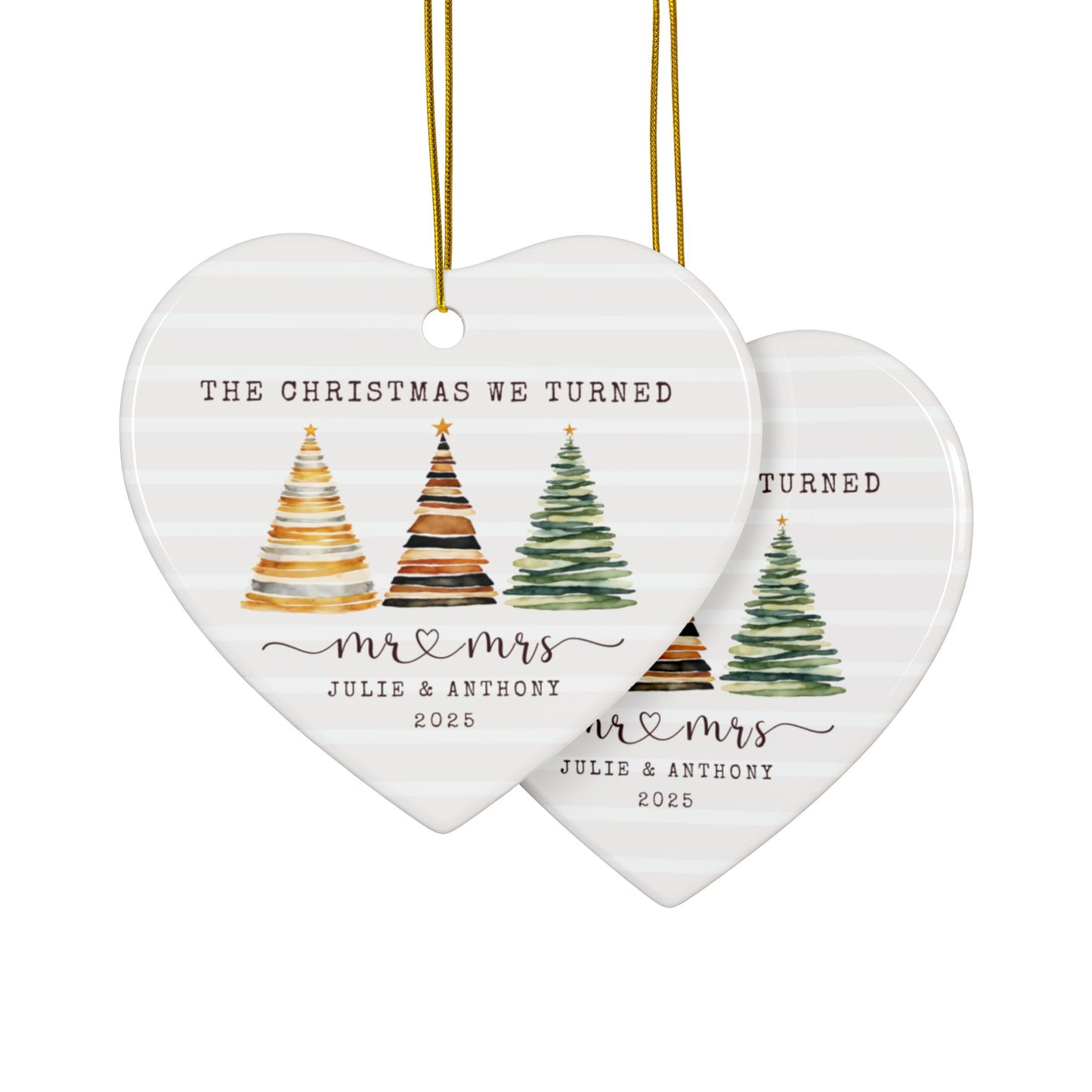 Personalized First Christmas Married Ornament – Custom Heart Ornament with Names & Year – Mr & Mrs Newlywed Christmas Keepsake