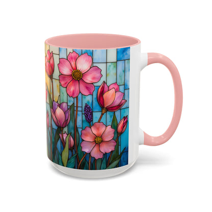 Stained Glass Tulip Mug – Floral Coffee Mug | Botanical Art Mug | Mother's Day, Birthday, Easter Gift for Her | 11oz & 15oz Accent Coffee Mug