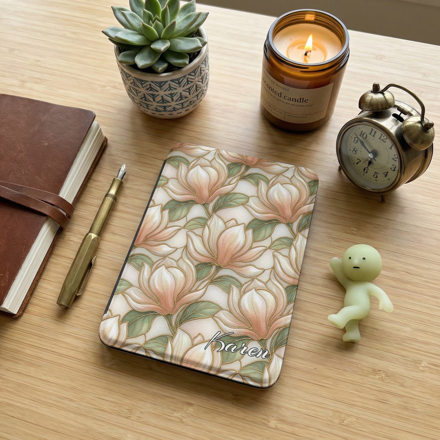 Floral patterned cardholder with "Karen" written on it.