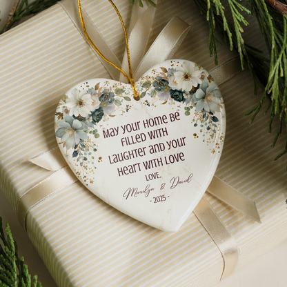 Personalized Married Ornament – Custom Newlywed Ornament with Names & Year – “May Your Home Be Filled with Laughter and Love” Wedding Gift Keepsake