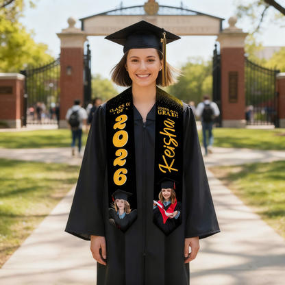 Personalized Graduation Stole Class of 2026 – Custom Name Photo Graduation Sash, Senior Graduation Gift for Her or Him