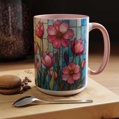 Stained Glass Tulip Mug – Floral Coffee Mug | Botanical Art Mug | Mother's Day, Birthday, Easter Gift for Her | 11oz & 15oz Accent Coffee Mug