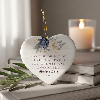 Personalized Heart-Shaped Christmas Ornament - May the Spirit of Christmas Bring You Warmth and Goodwill - Perfect Holiday Keepsake for Couples - 2025 Edition