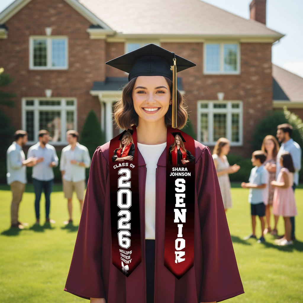 Graduation stole with photo collage and name design