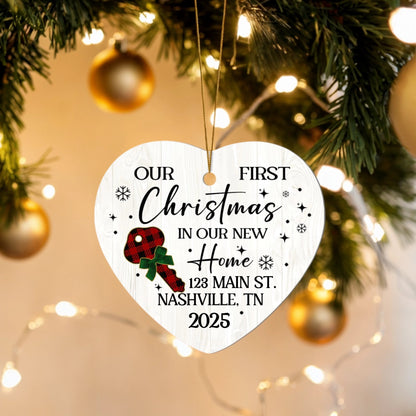 Our First Christmas in Our New Home Ornament – Personalized Heart Decoration, New Home Gift, 2025 Christmas Keepsake
